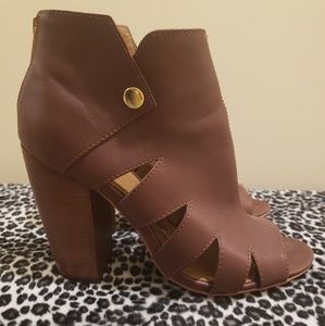 Leather look peep toe booties